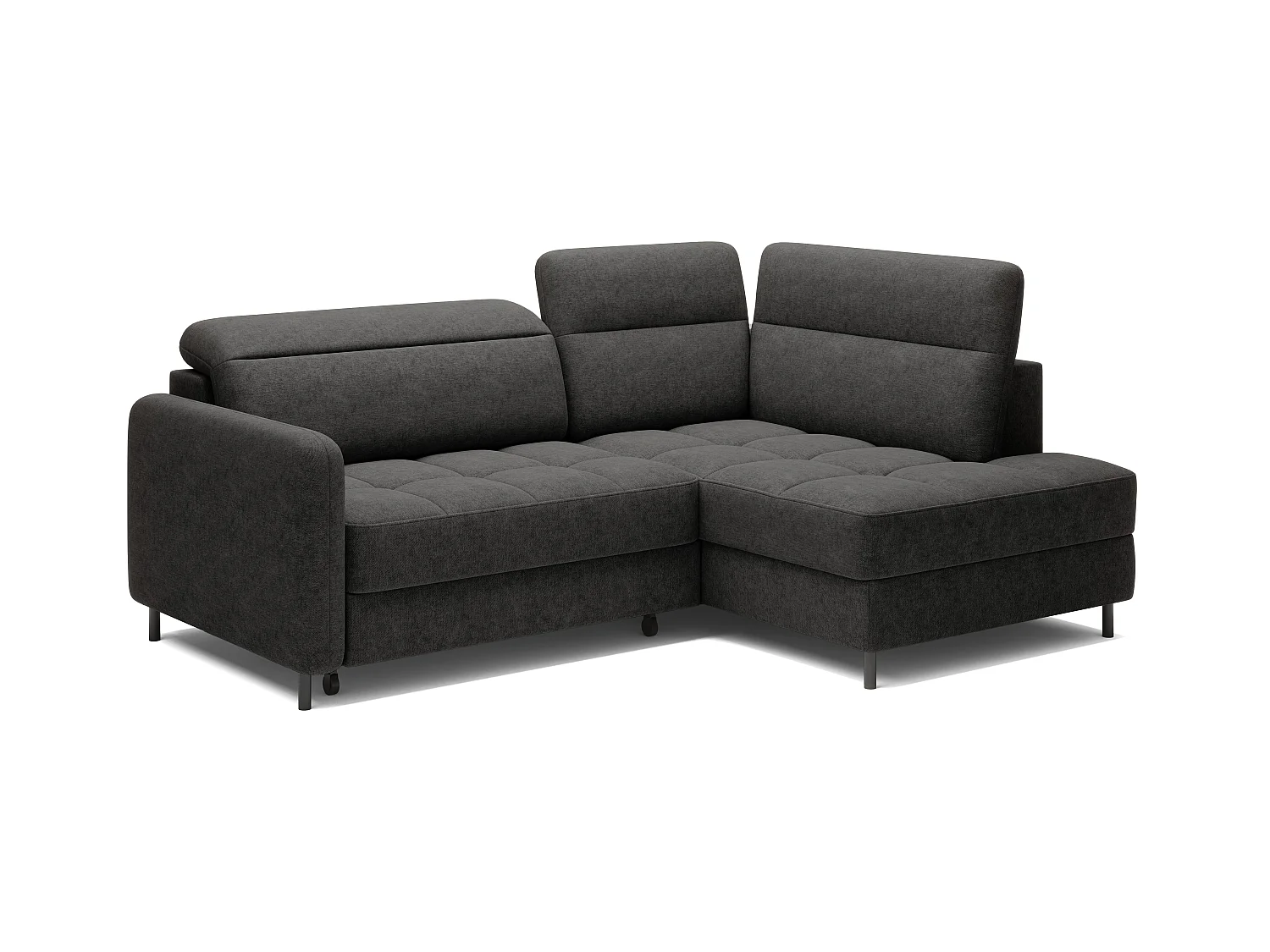 Kleine omvormbare stoffen hoekbank met opbergruimte BOREA 208 cm-Kleur Houtskool grijs-juiste hoek