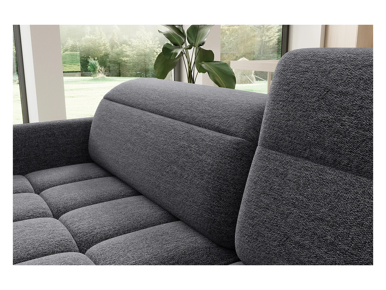 Kleine omvormbare stoffen hoekbank met opbergruimte BOREA 208 cm-Kleur Houtskool grijs-juiste hoek