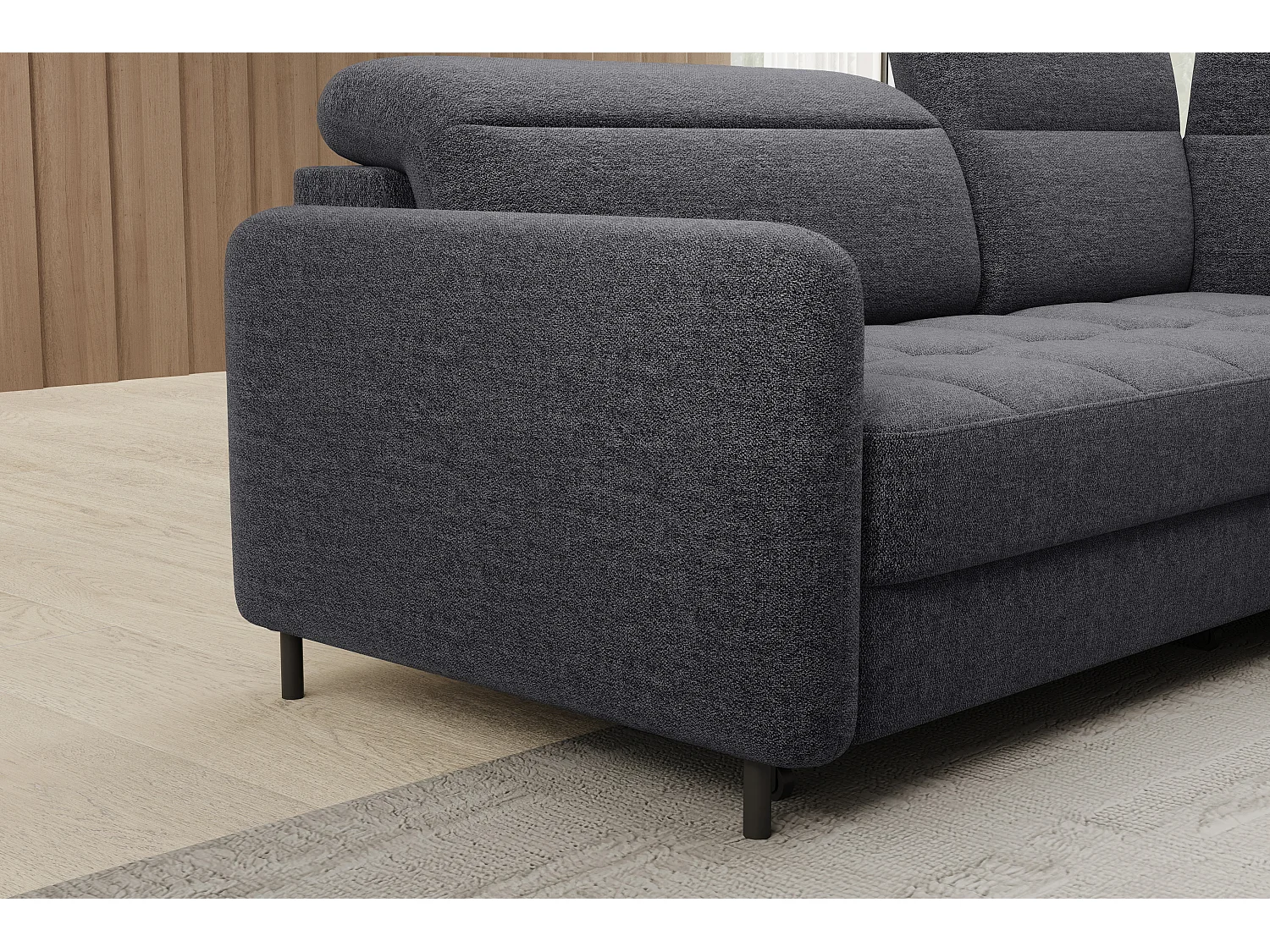 Kleine omvormbare stoffen hoekbank met opbergruimte BOREA 208 cm-Kleur Houtskool grijs-juiste hoek