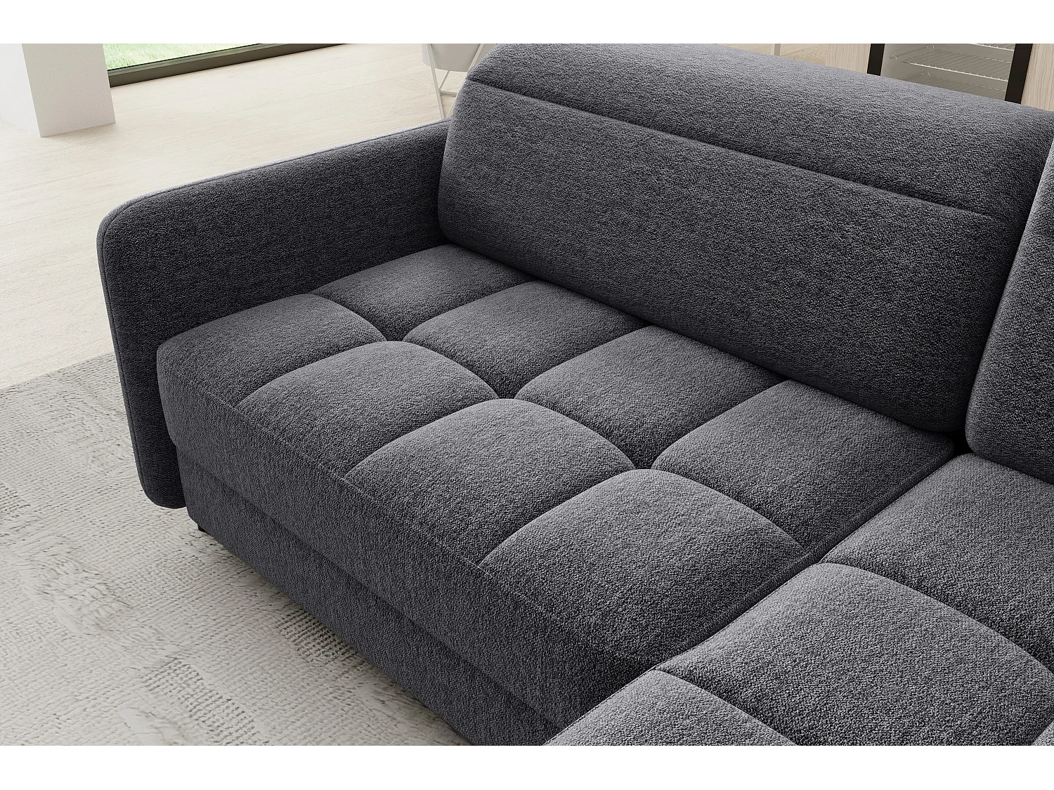 Kleine omvormbare stoffen hoekbank met opbergruimte BOREA 208 cm-Kleur Houtskool grijs-juiste hoek