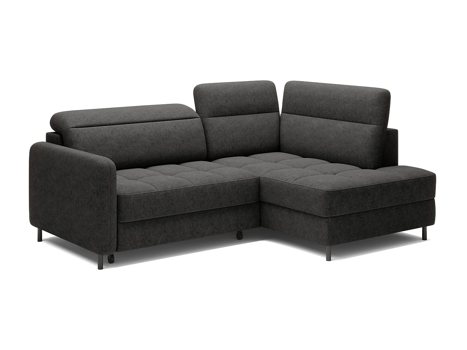 Kleine omvormbare stoffen hoekbank met opbergruimte BOREA 208 cm-Kleur Houtskool grijs-juiste hoek