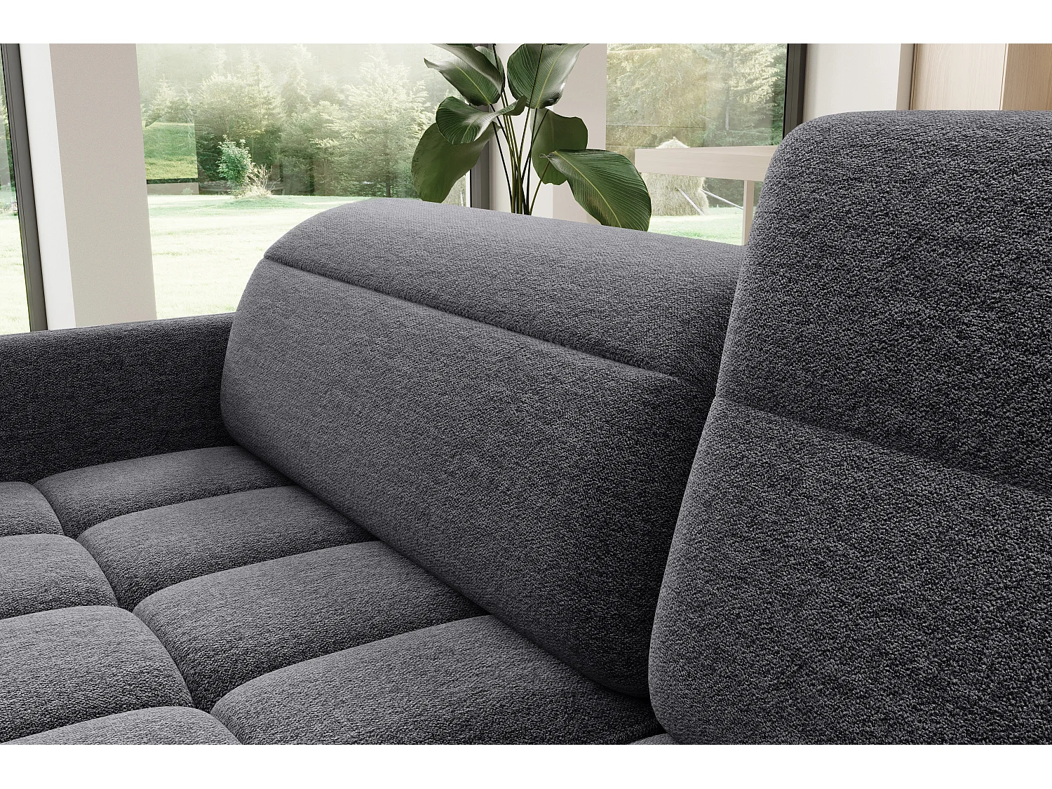 Kleine omvormbare stoffen hoekbank met opbergruimte BOREA 208 cm-Kleur Houtskool grijs-juiste hoek