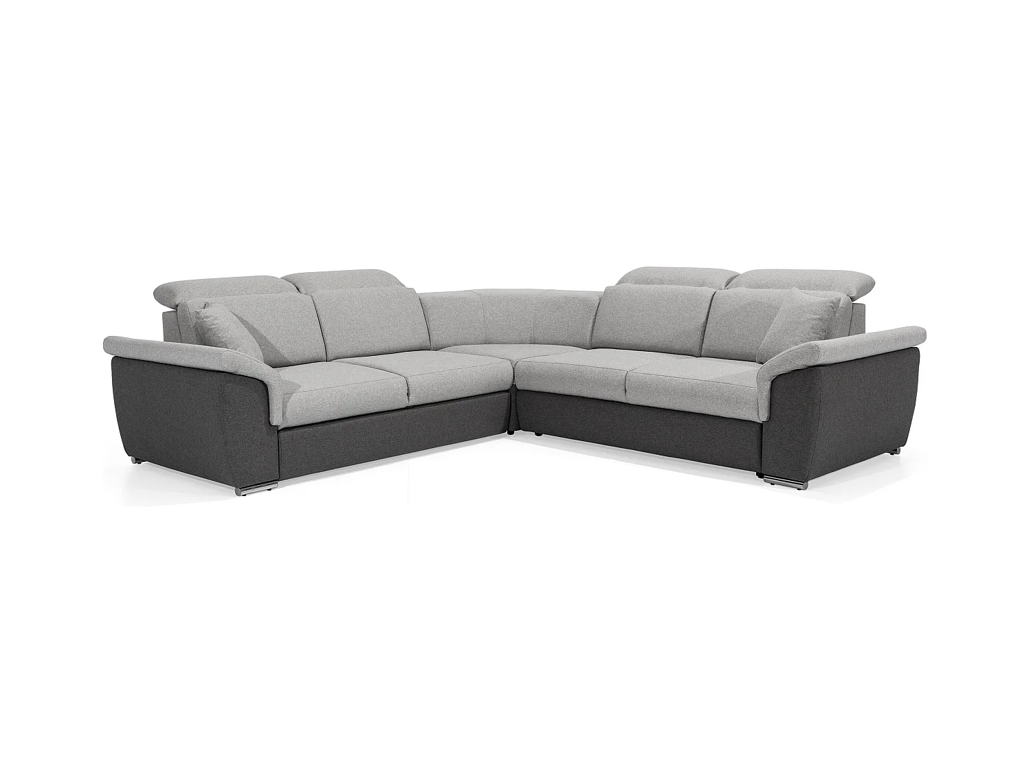 Canapé d'angle réversible et convertible bi-matières Neo - Pieds acier chromé-Marron/Beige chiné