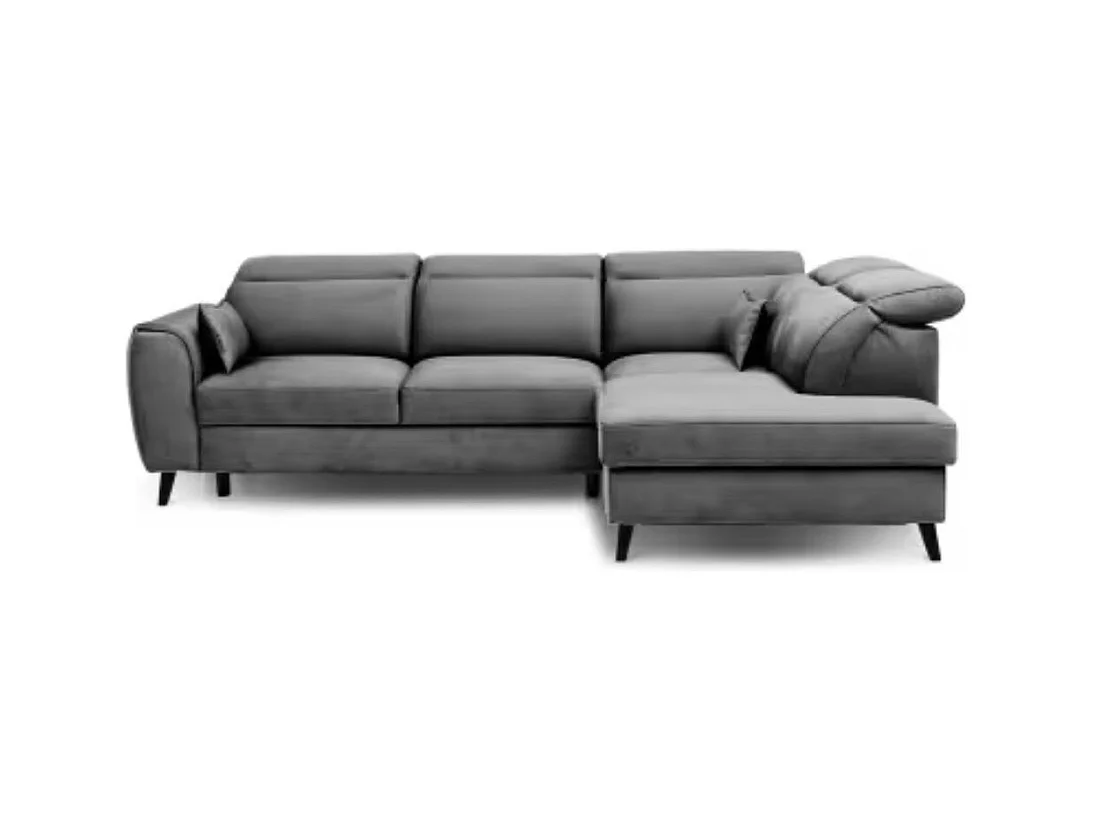 Canapé d'angle convertible avec rangement velours NOBLESSE - Pieds bois noir-Gris-angle droit