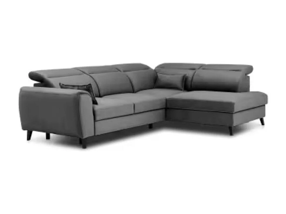 Canapé d'angle convertible avec rangement velours NOBLESSE - Pieds bois noir-Gris-angle droit