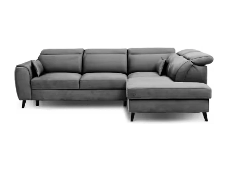 Canapé d'angle convertible avec rangement velours NOBLESSE - Pieds bois noir-Gris-angle droit