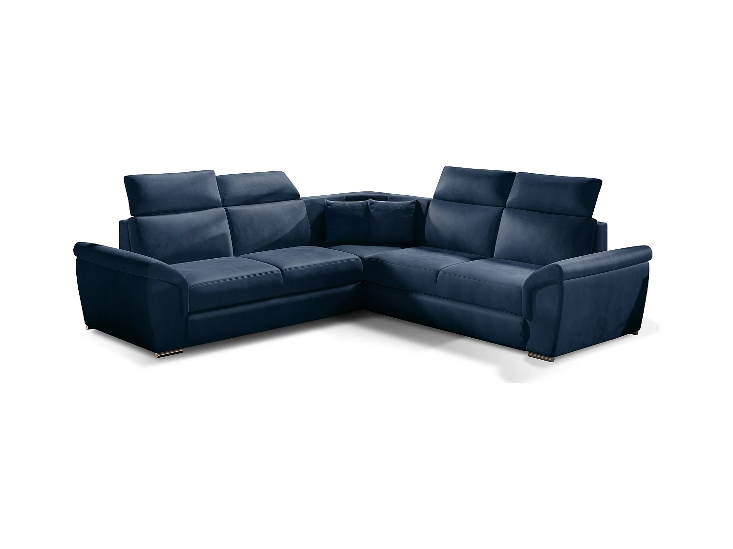 Sofá esquinero Neo reversible y convertible en terciopelo - Patas de acero cromado-Color Azul noche