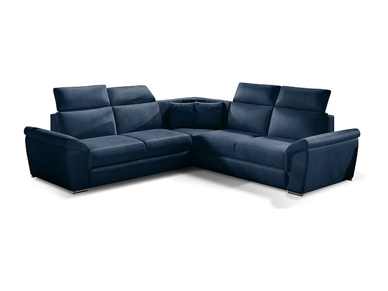 Neo omkeerbare en converteerbare fluwelen hoekbank - Chromen stalen poten-Kleur Middernacht blauw