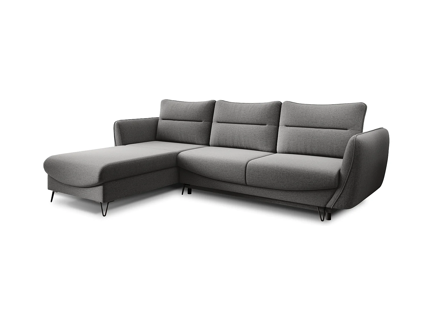 Canapé d'angle convertible tissu ZURIK - Coffre de rangement et pieds métal noir-Gris foncé-angle gauche