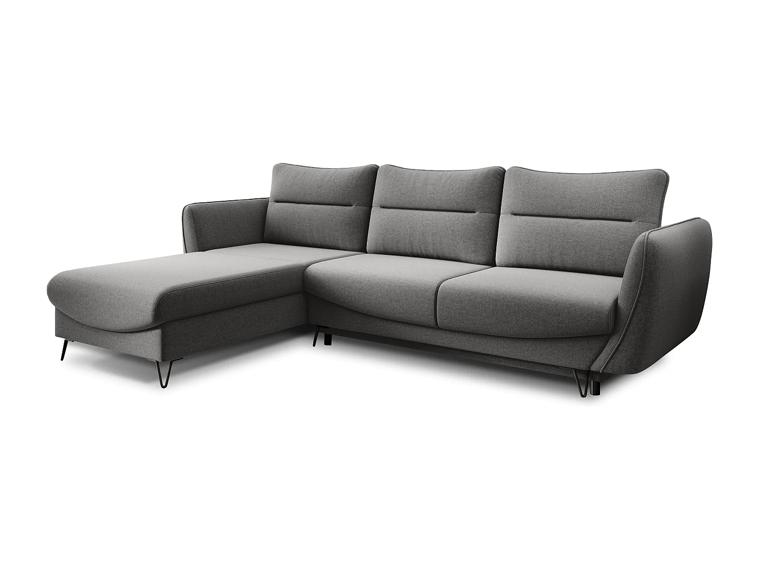 Canapé d'angle convertible tissu ZURIK - Coffre de rangement et pieds métal noir-Gris foncé-angle gauche