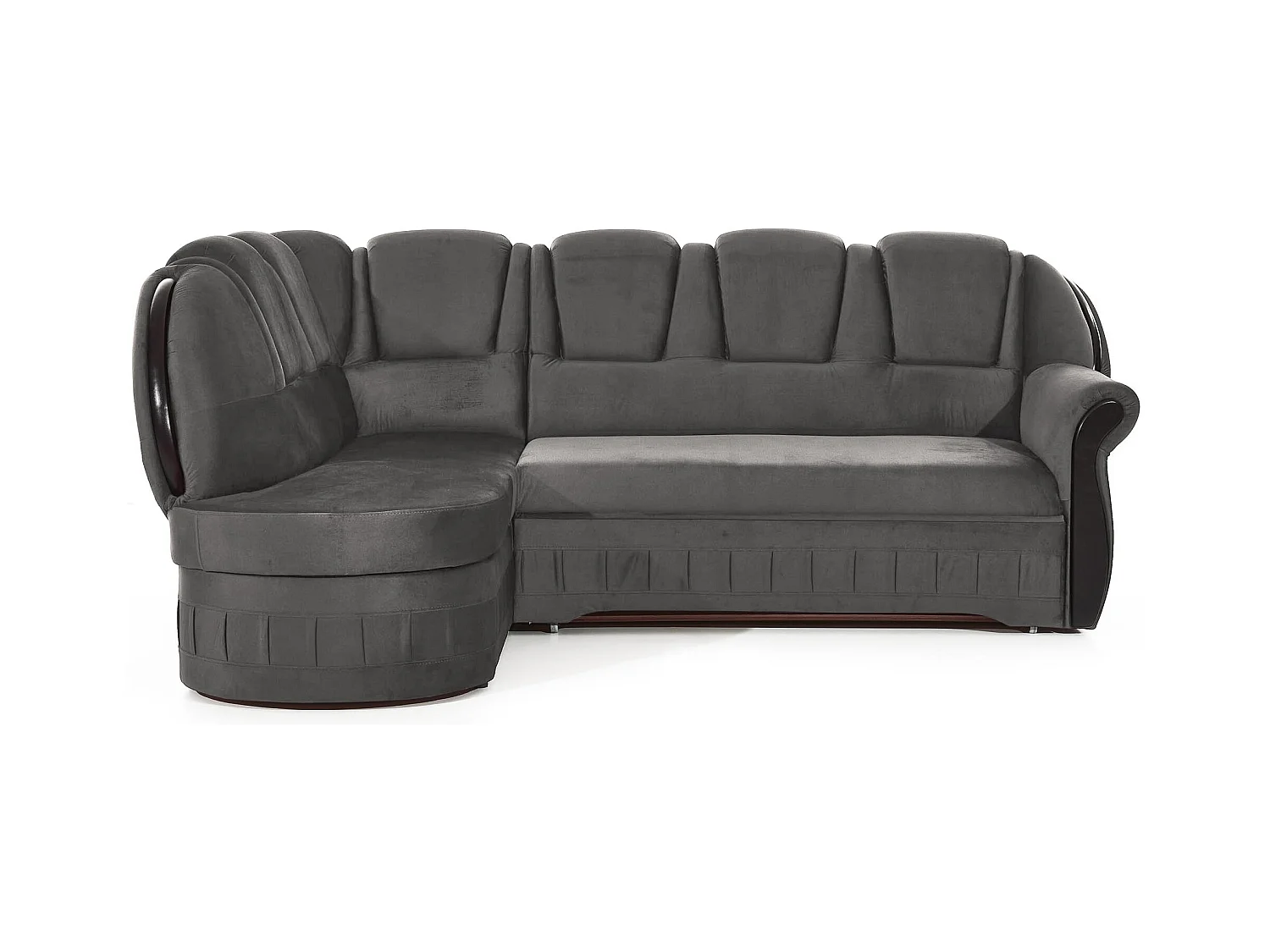 Canapé d'angle convertible avec rangement en velours Majesté-Gris foncé-angle gauche