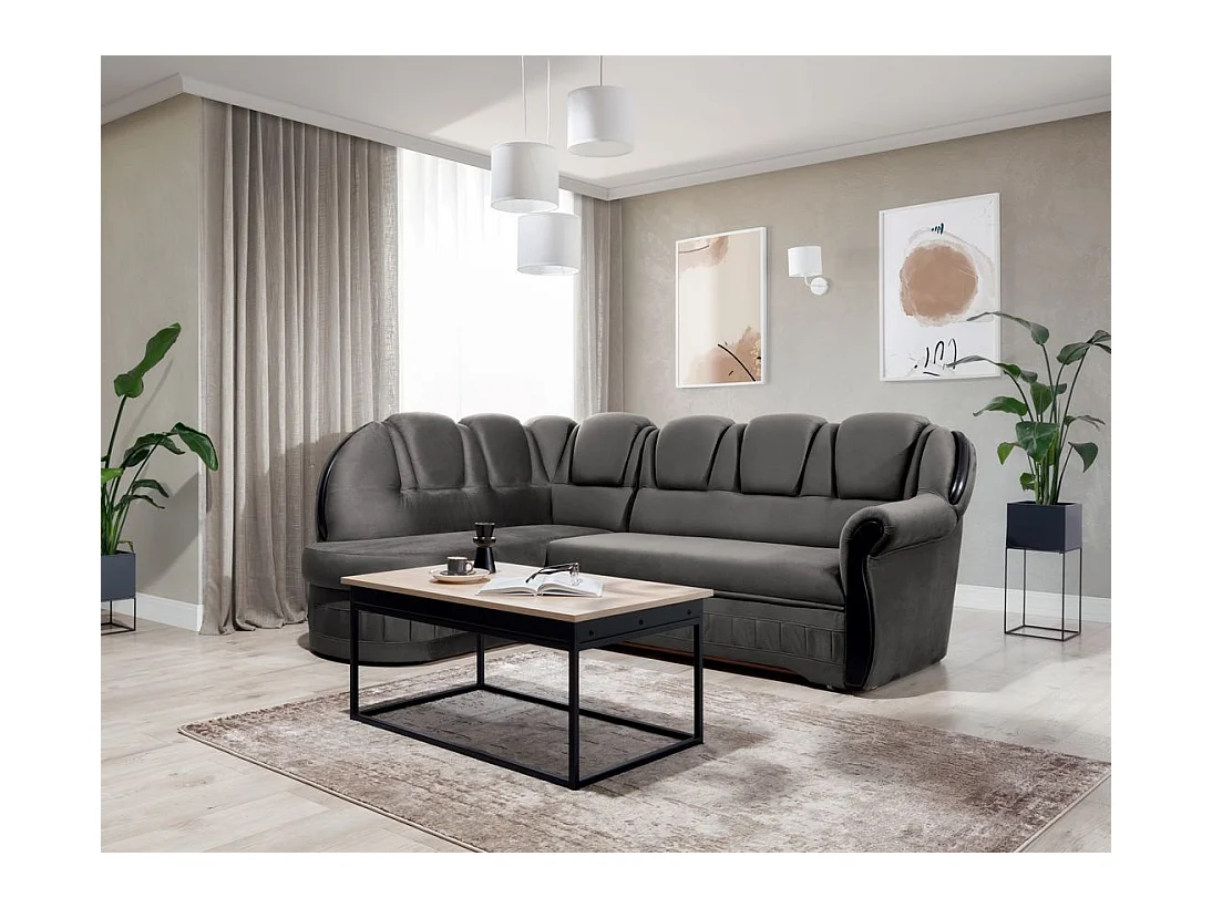 Canapé d'angle convertible avec rangement en velours Majesté-Gris foncé-angle gauche