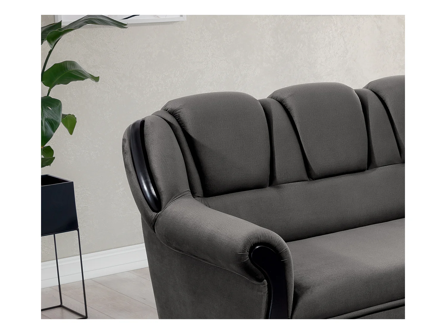 Canapé d'angle convertible avec rangement en velours Majesté-Gris foncé-angle gauche