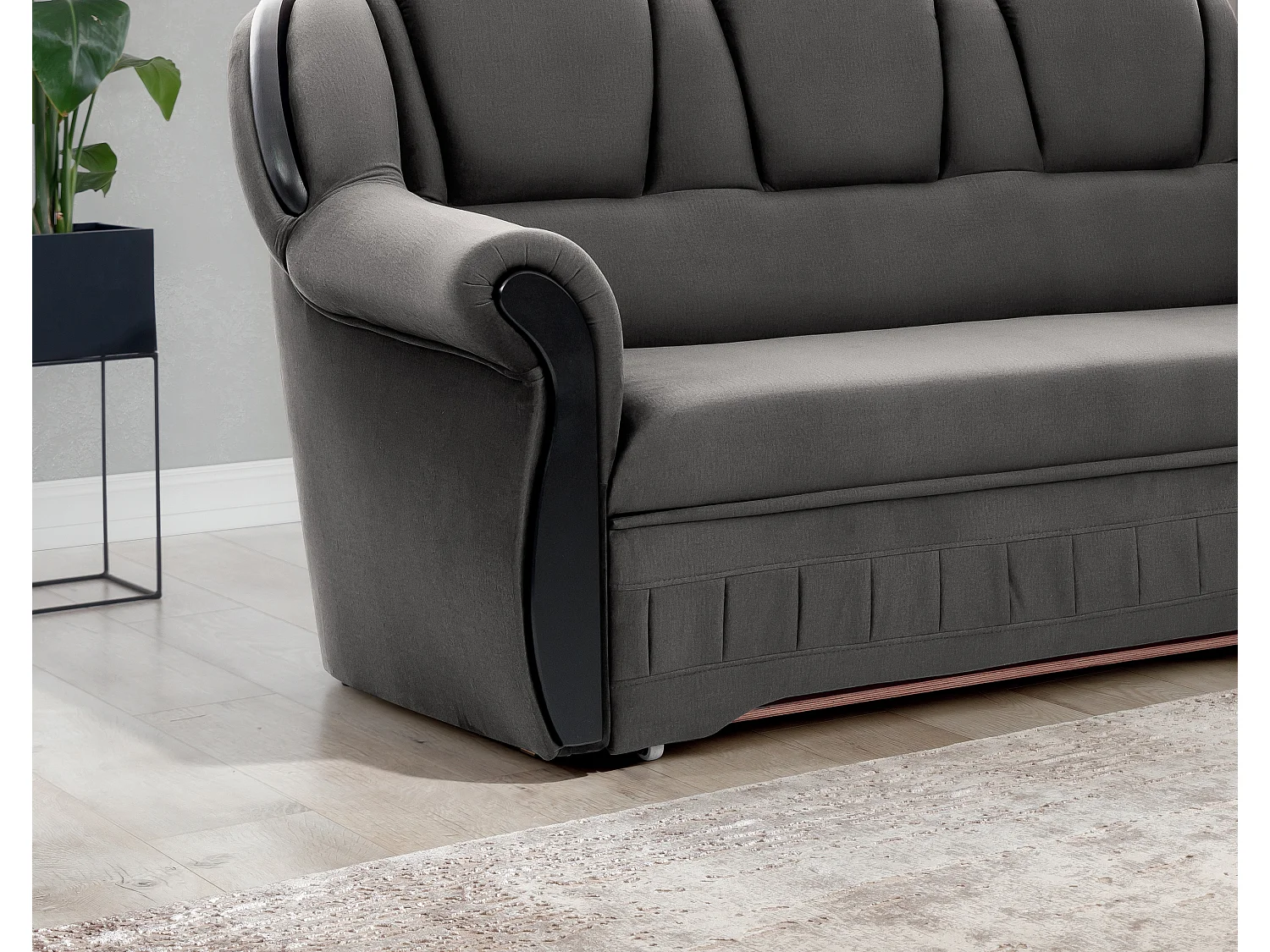 Canapé d'angle convertible avec rangement en velours Majesté-Gris foncé-angle gauche