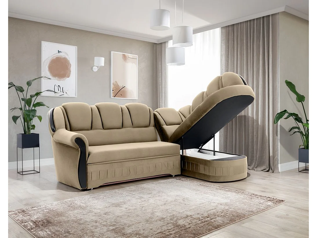 Canapé d'angle convertible avec rangement en velours Majesté-Gris foncé-angle gauche