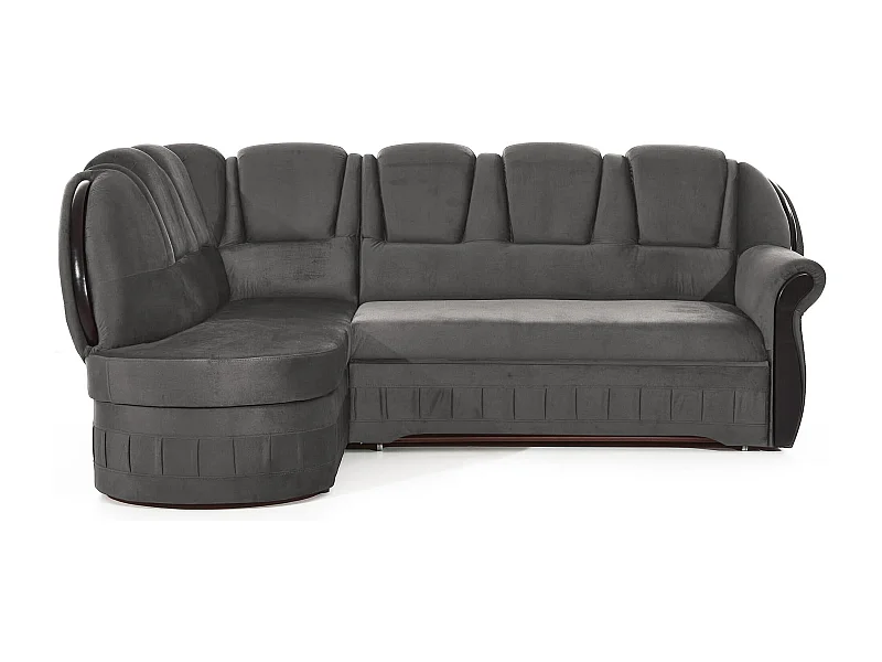 Canapé d'angle convertible avec rangement en velours Majesté-Gris foncé-angle gauche