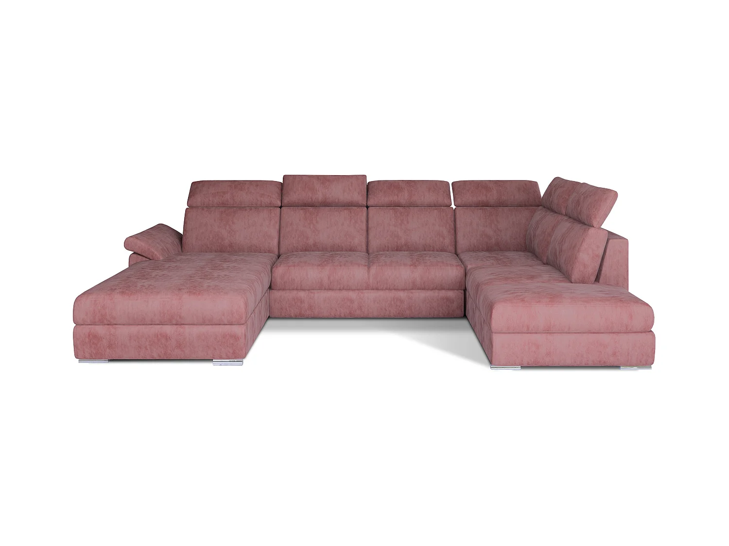 Canapé panoramique convertible LEVANO velours - Rangement et appuie-têtes réglables-Rose poudré-Coffre à droite