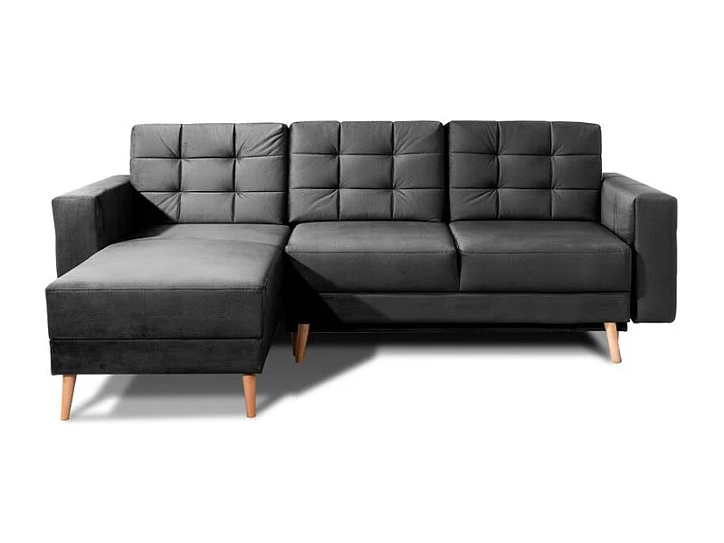 Canapé d'angle convertible et réversible velours ANSKA - Pieds bois naturel-Gris foncé