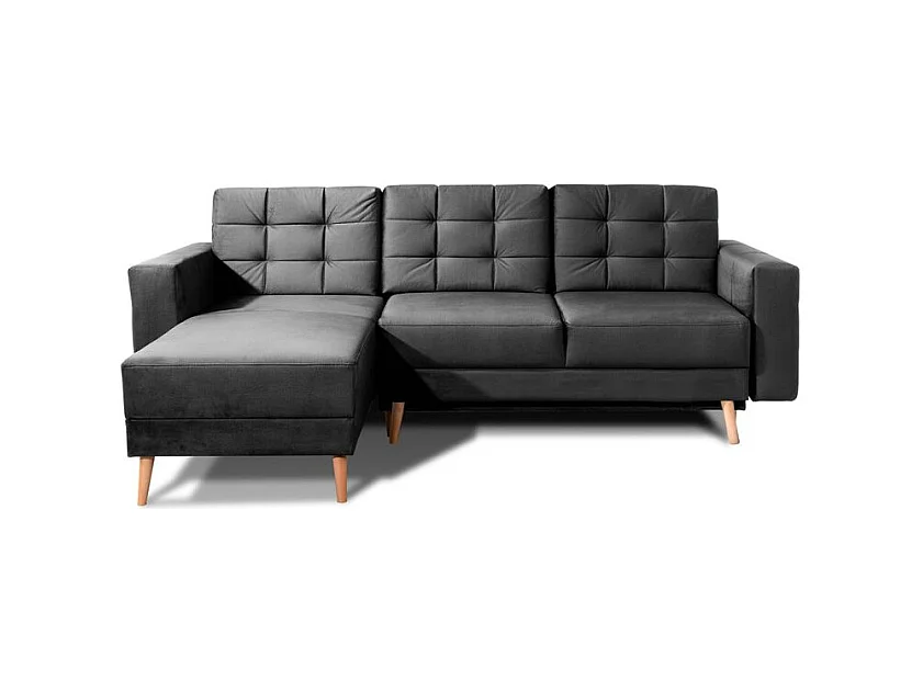 Canapé d'angle convertible et réversible velours ANSKA - Pieds bois naturel-Gris foncé