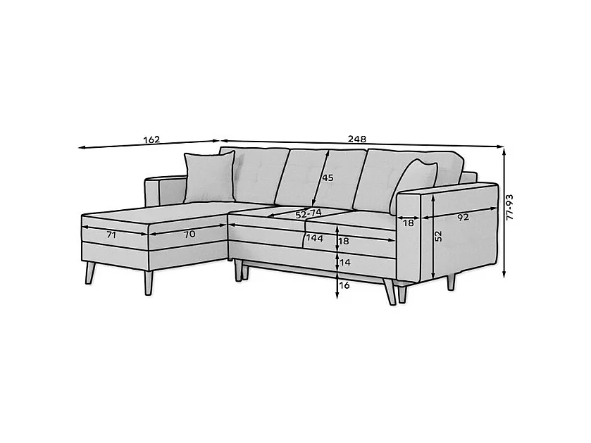 Canapé d'angle convertible et réversible velours ANSKA - Pieds bois naturel-Gris foncé