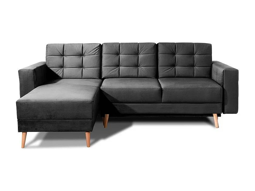 Canapé d'angle convertible et réversible velours ANSKA - Pieds bois naturel-Gris foncé