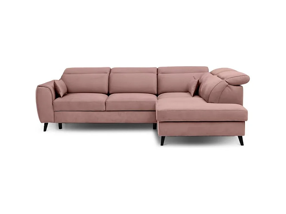 Canapé d'angle convertible avec rangement velours NOBLESSE - Pieds bois noir-Rose-angle droit