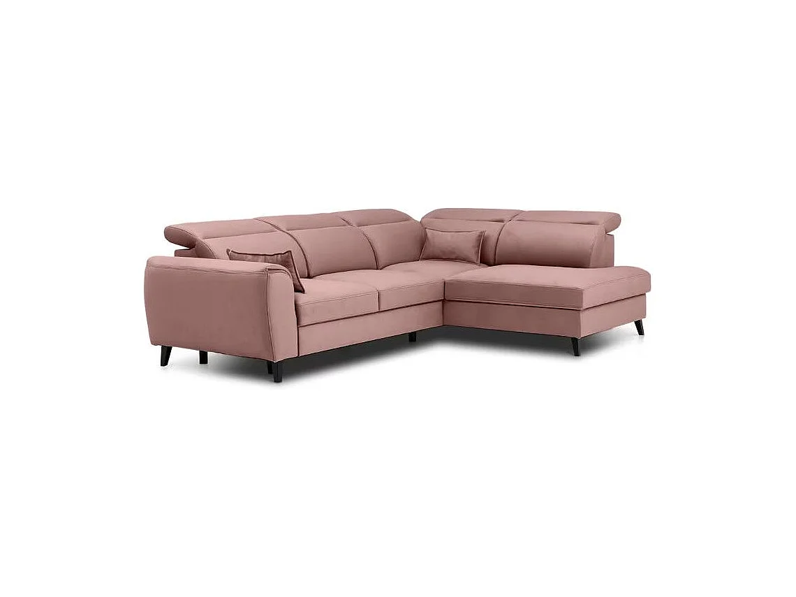 Canapé d'angle convertible avec rangement velours NOBLESSE - Pieds bois noir-Rose-angle droit