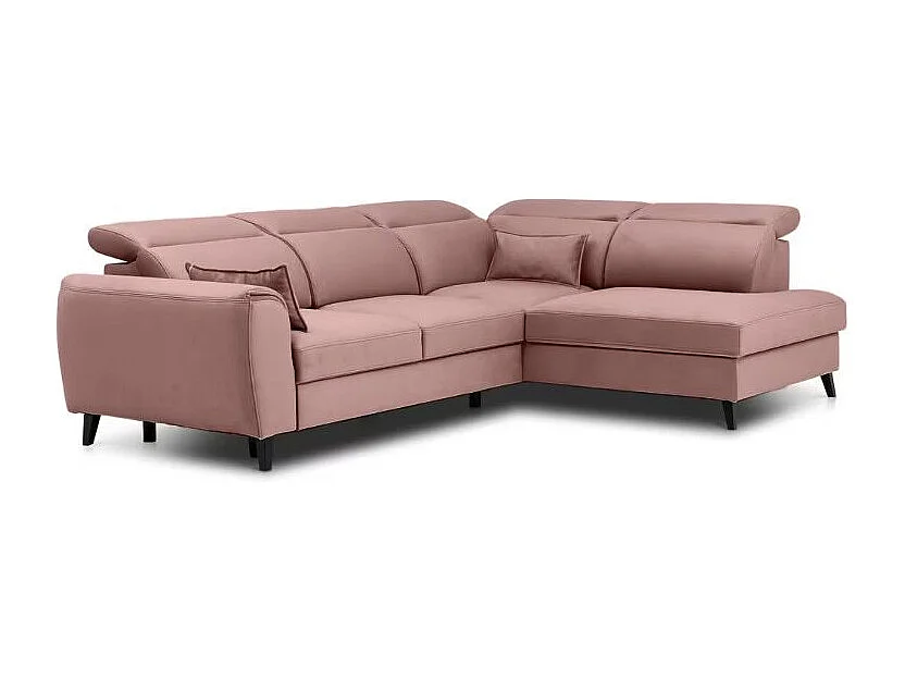 Canapé d'angle convertible avec rangement velours NOBLESSE - Pieds bois noir-Rose-angle droit