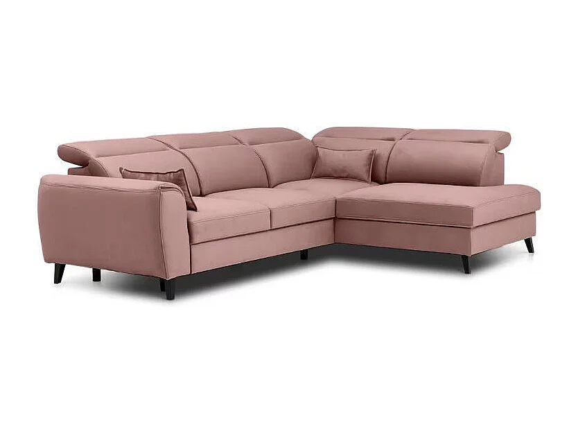 Canapé d'angle convertible avec rangement velours NOBLESSE - Pieds bois noir-Rose-angle droit