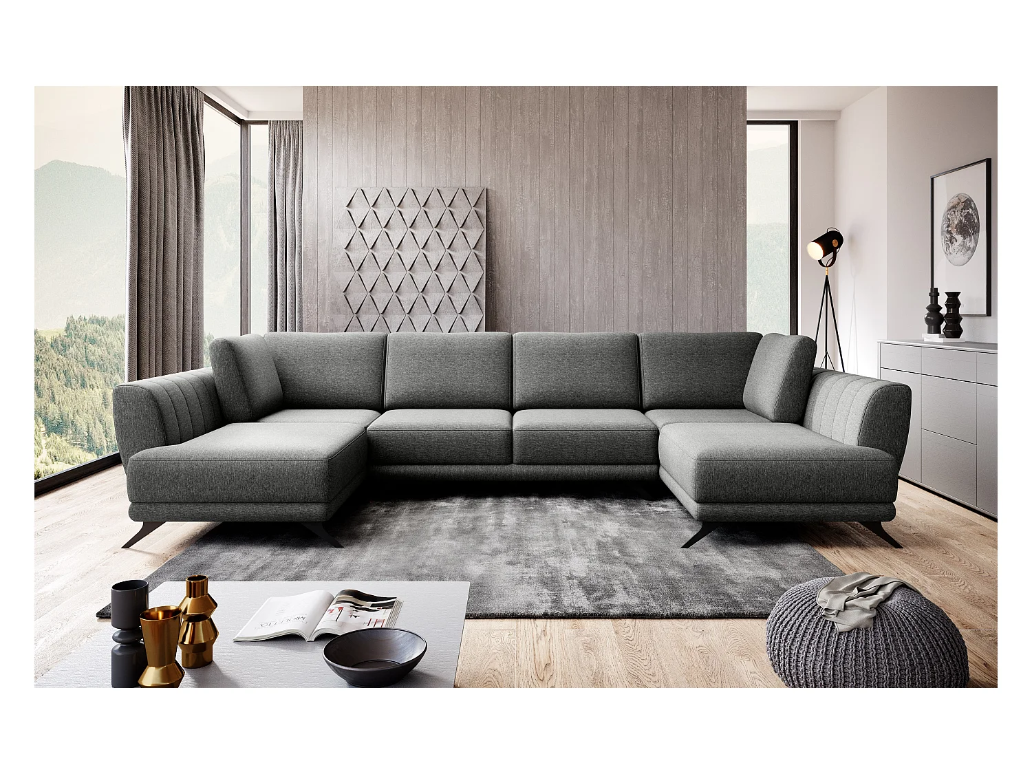 Canapé panoramique LARGOS – Tissu-Gris clair chiné