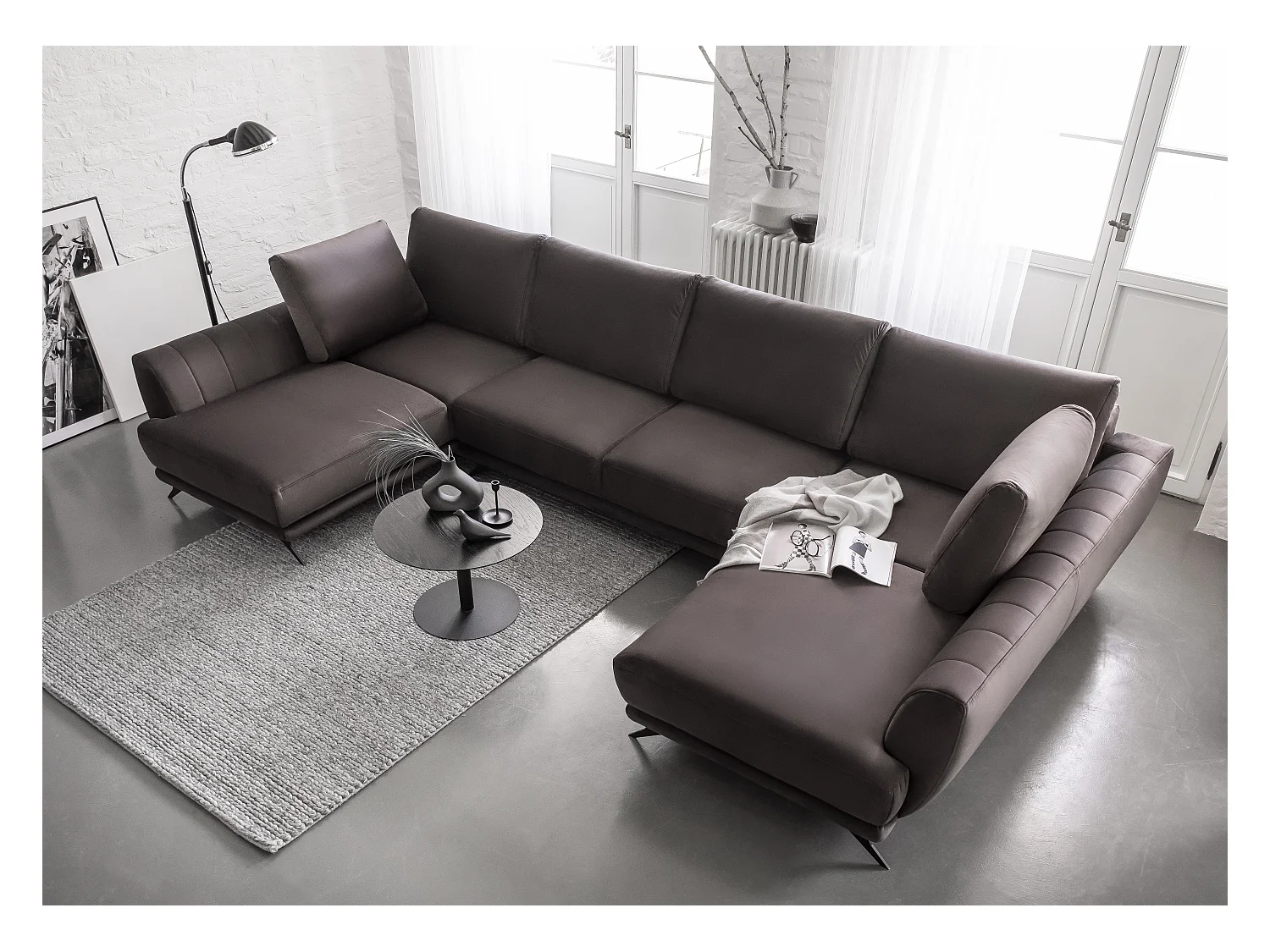 Canapé panoramique LARGOS – Tissu-Gris clair chiné