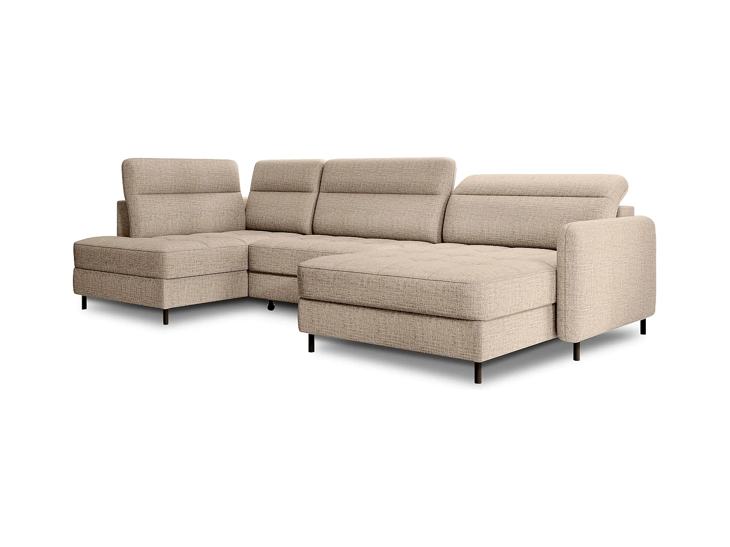 Canapé panoramique convertible BENTO en tissu avec coffre de rangement-Beige clair-angle droit