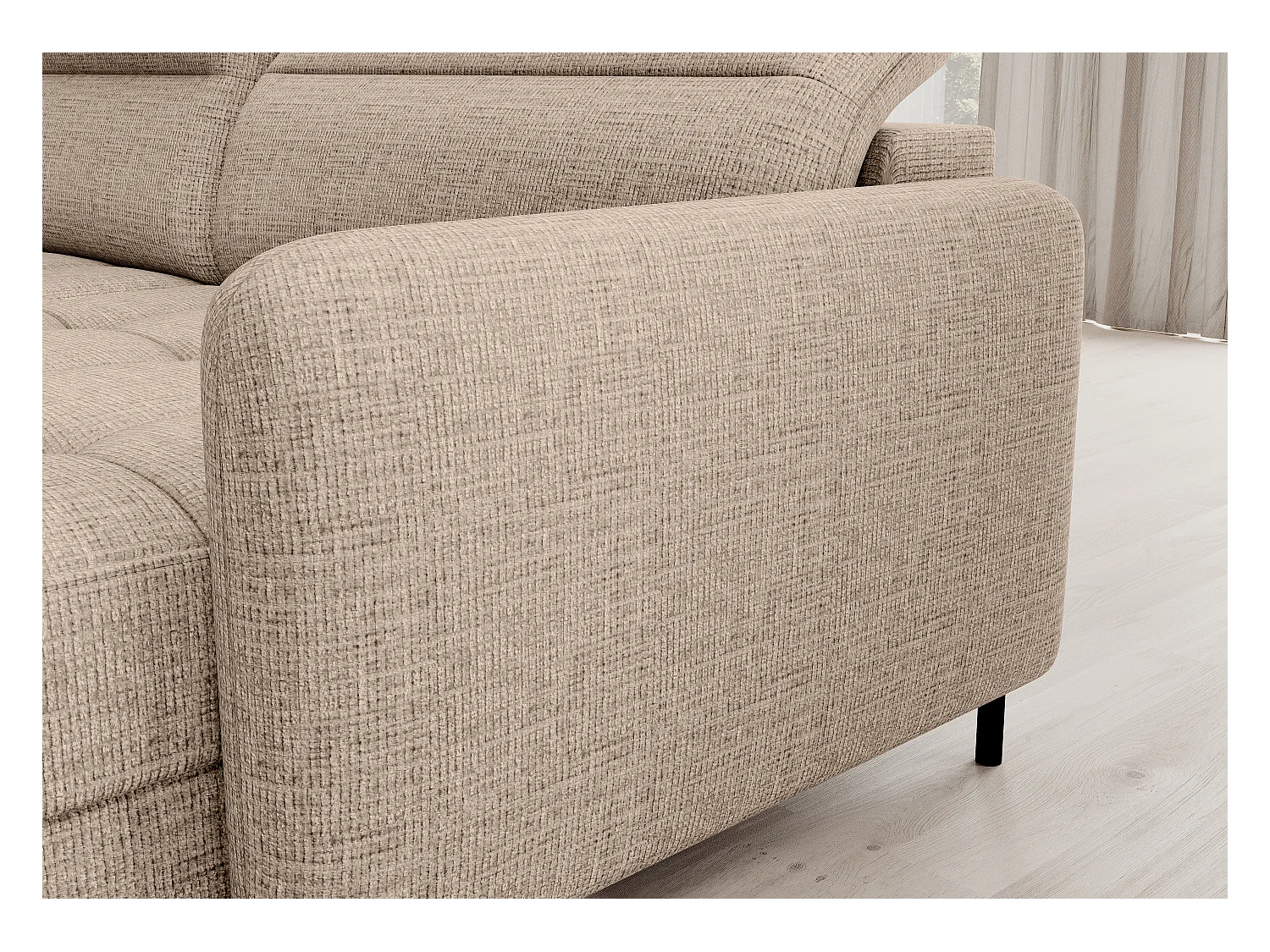 Canapé panoramique convertible BENTO en tissu avec coffre de rangement-Beige clair-angle droit