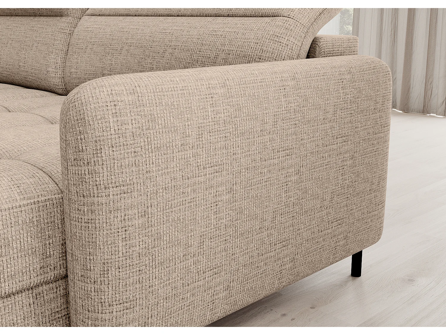 Canapé panoramique convertible BENTO en tissu avec coffre de rangement-Beige clair-angle droit