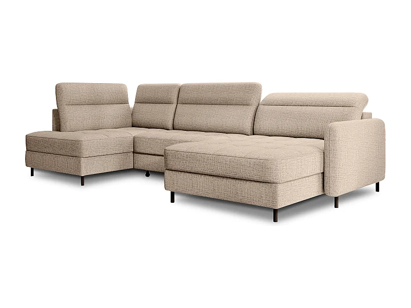 BENTO converteerbare panoramische stoffen bank met opbergvak-Kleur Licht beige-juiste hoek