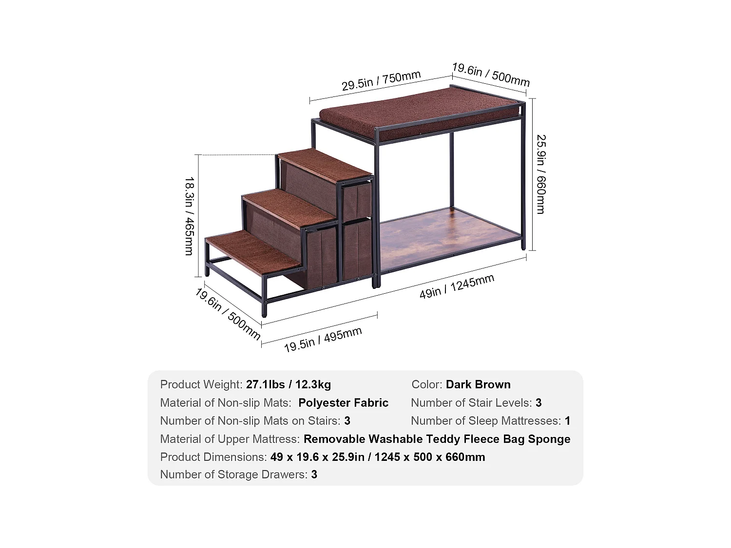 Cama Superpuesta SucceBuy para Mascotas, Percho de Ventana para Perro/Gato, Escaleras y Almacenamiento para Animales de Tamaño Mediano