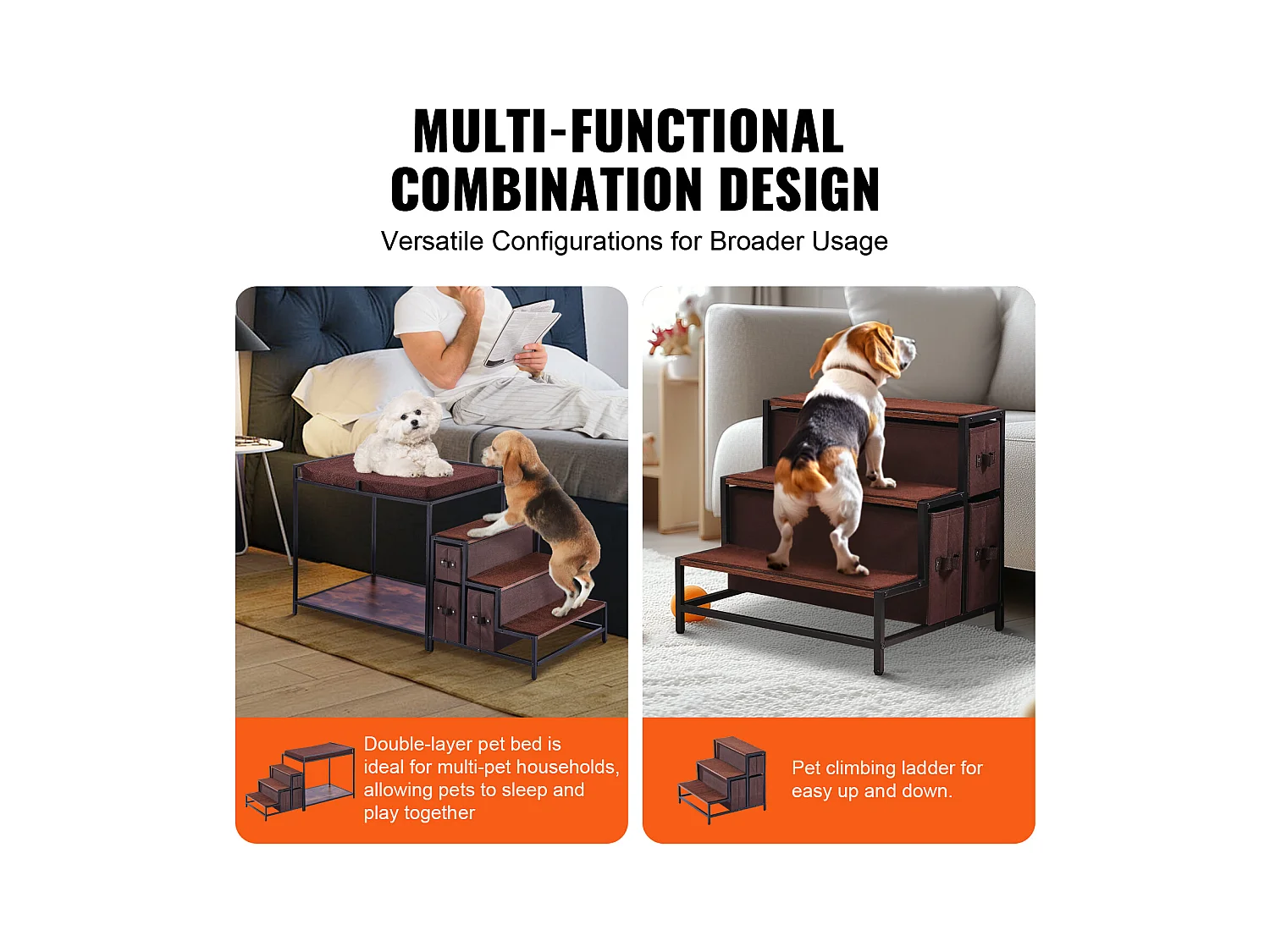 Cama Superpuesta SucceBuy para Mascotas, Percho de Ventana para Perro/Gato, Escaleras y Almacenamiento para Animales de Tamaño Mediano