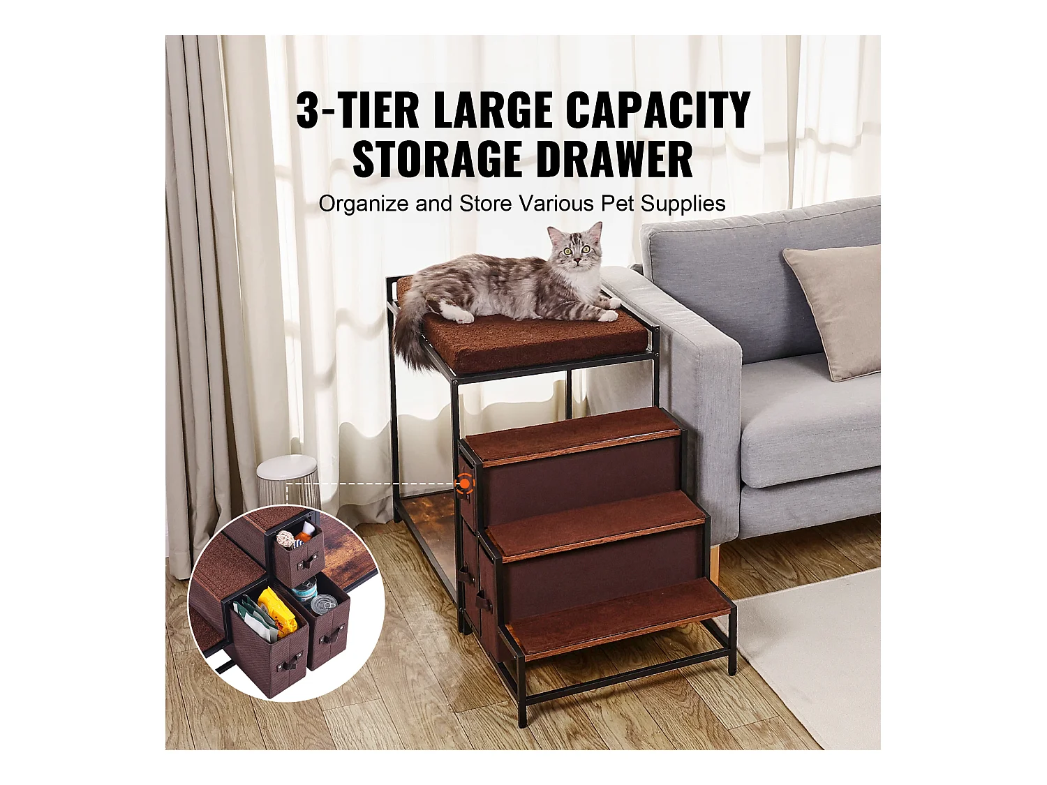 Cama Superpuesta SucceBuy para Mascotas, Percho de Ventana para Perro/Gato, Escaleras y Almacenamiento para Animales de Tamaño Mediano