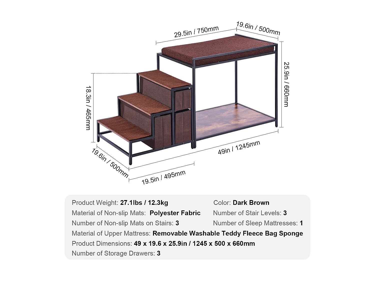 Lit Superposé SucceBuy pour Animaux de Compagnie, Perchoir de Fenêtre pour Chien/Chat, Escaliers et Rangement pour Animaux de Taille Moyenne