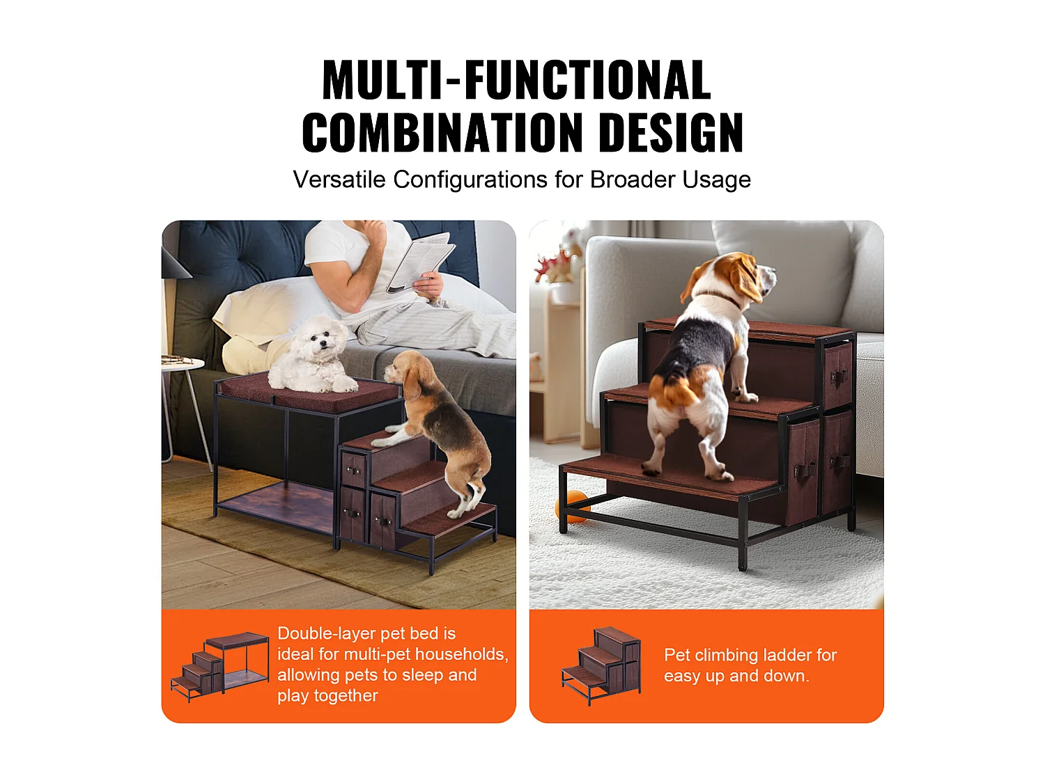 Lit Superposé SucceBuy pour Animaux de Compagnie, Perchoir de Fenêtre pour Chien/Chat, Escaliers et Rangement pour Animaux de Taille Moyenne