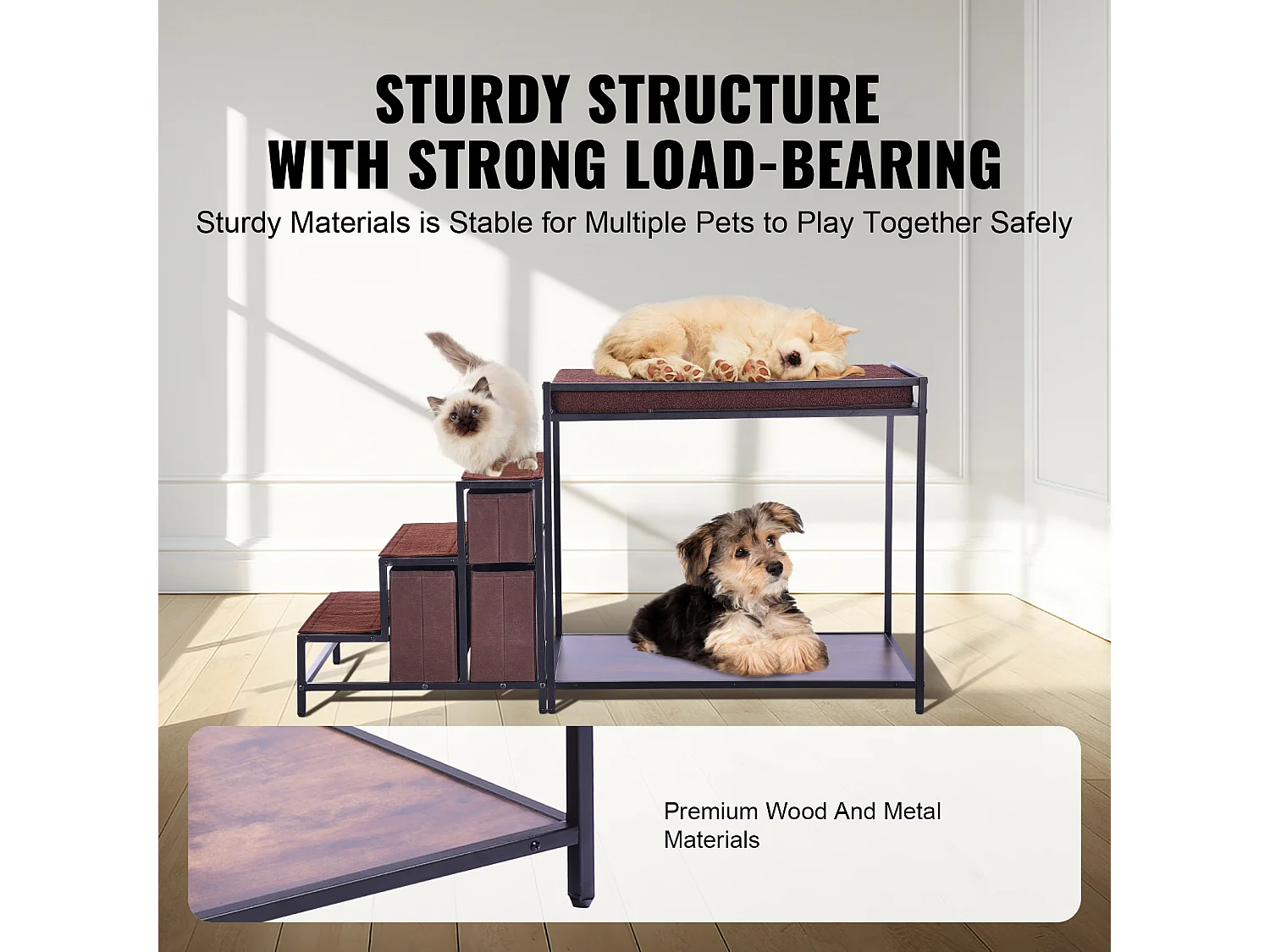 Lit Superposé SucceBuy pour Animaux de Compagnie, Perchoir de Fenêtre pour Chien/Chat, Escaliers et Rangement pour Animaux de Taille Moyenne