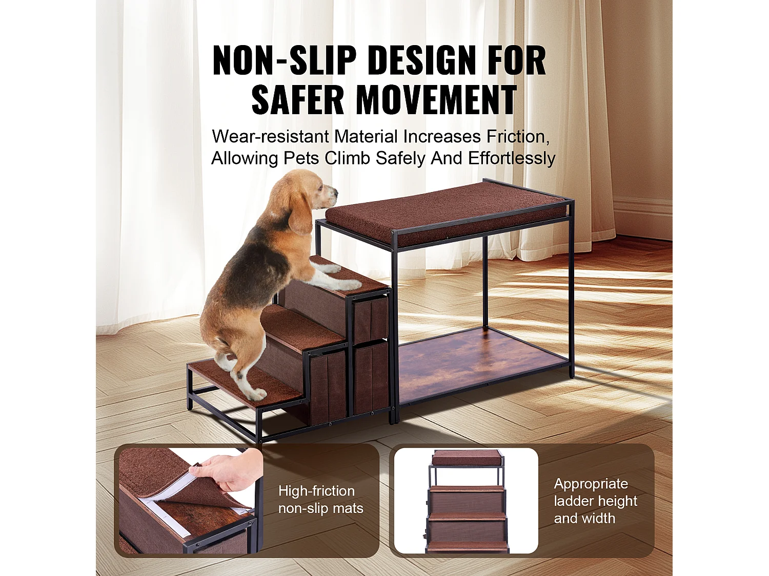 Lit Superposé SucceBuy pour Animaux de Compagnie, Perchoir de Fenêtre pour Chien/Chat, Escaliers et Rangement pour Animaux de Taille Moyenne