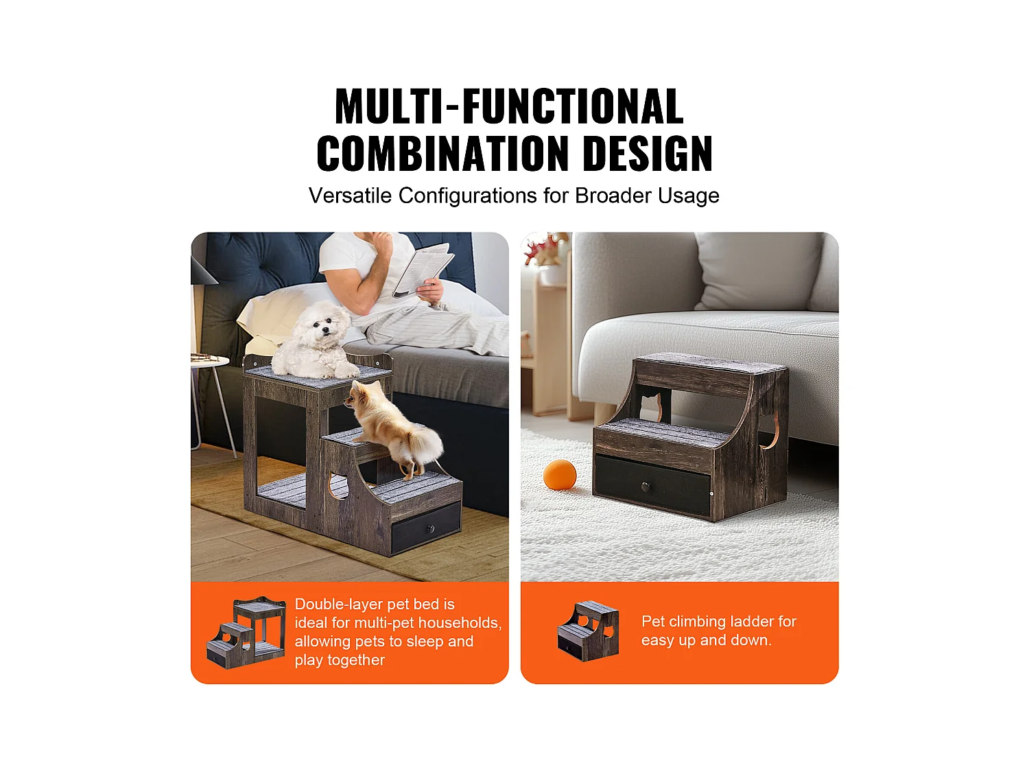 Lit Superposé SucceBuy pour Animaux de Compagnie, Gris, Perchoir de Fenêtre pour Chien/Chat, Intérieur avec Escaliers