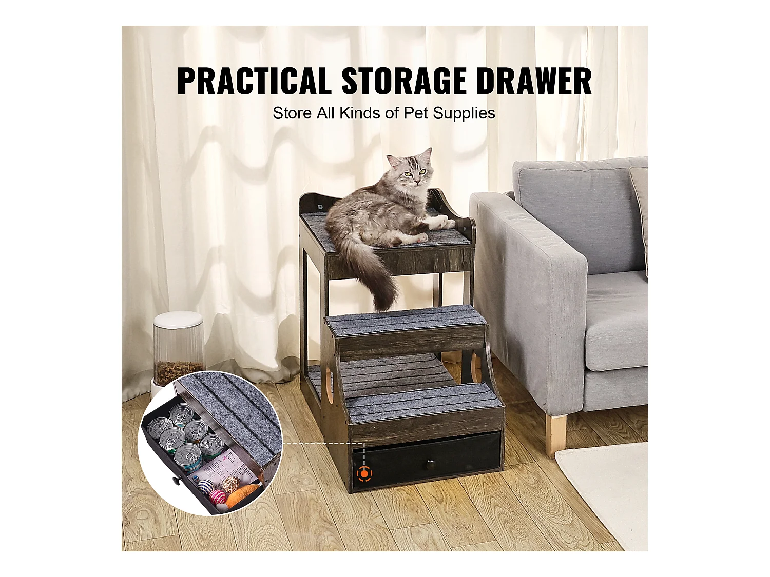 Lit Superposé SucceBuy pour Animaux de Compagnie, Gris, Perchoir de Fenêtre pour Chien/Chat, Intérieur avec Escaliers