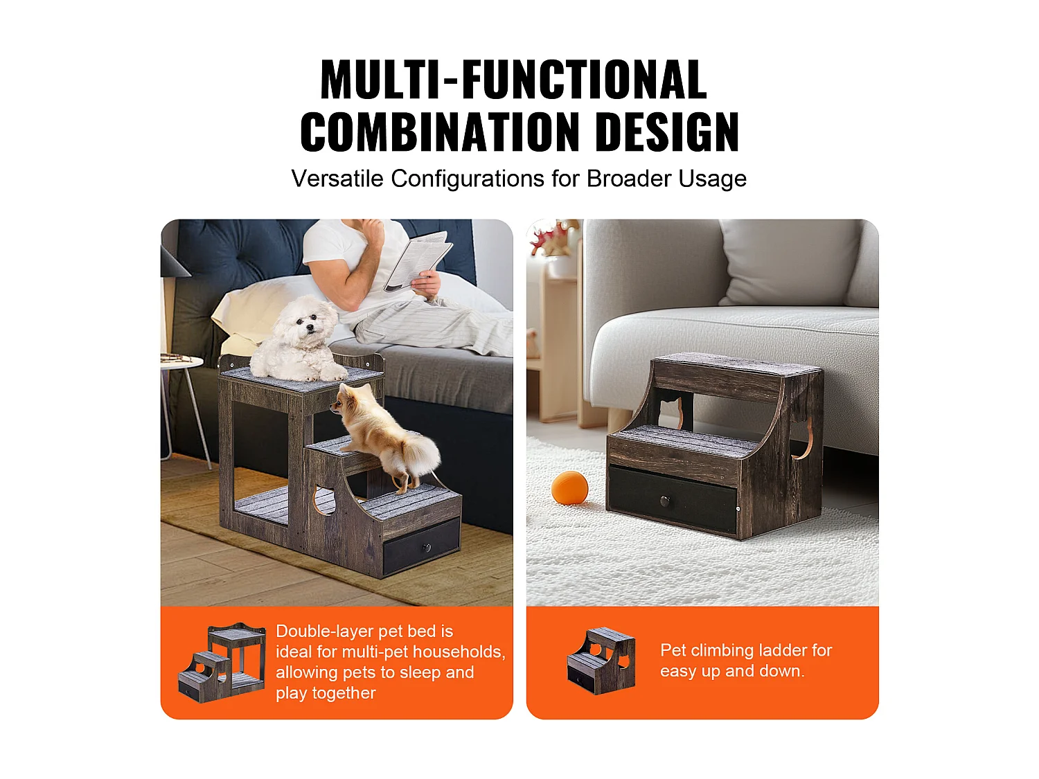 Lit Superposé SucceBuy pour Animaux de Compagnie, Gris, Perchoir de Fenêtre pour Chien/Chat, Intérieur avec Escaliers