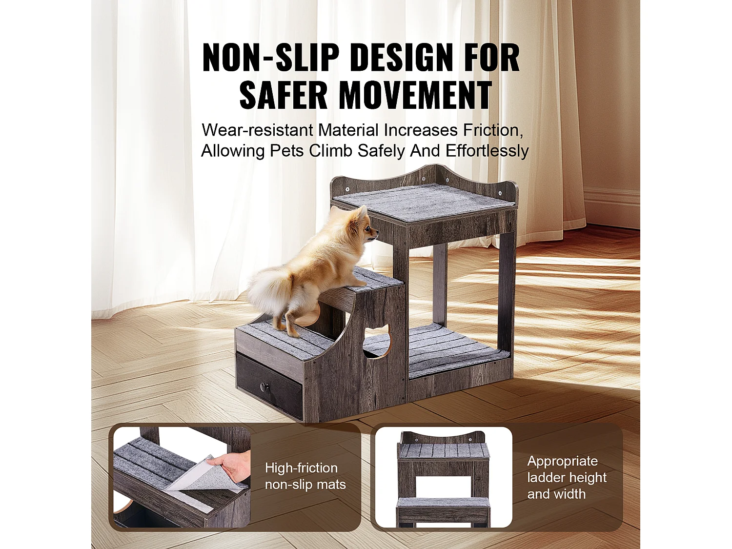 Lit Superposé SucceBuy pour Animaux de Compagnie, Gris, Perchoir de Fenêtre pour Chien/Chat, Intérieur avec Escaliers