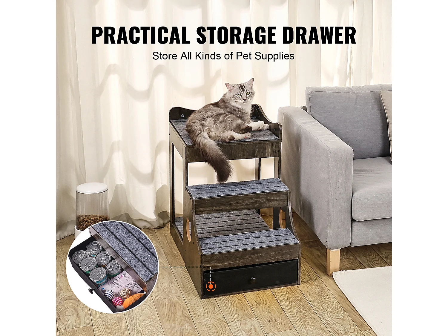 Lit Superposé SucceBuy pour Animaux de Compagnie, Gris, Perchoir de Fenêtre pour Chien/Chat, Intérieur avec Escaliers