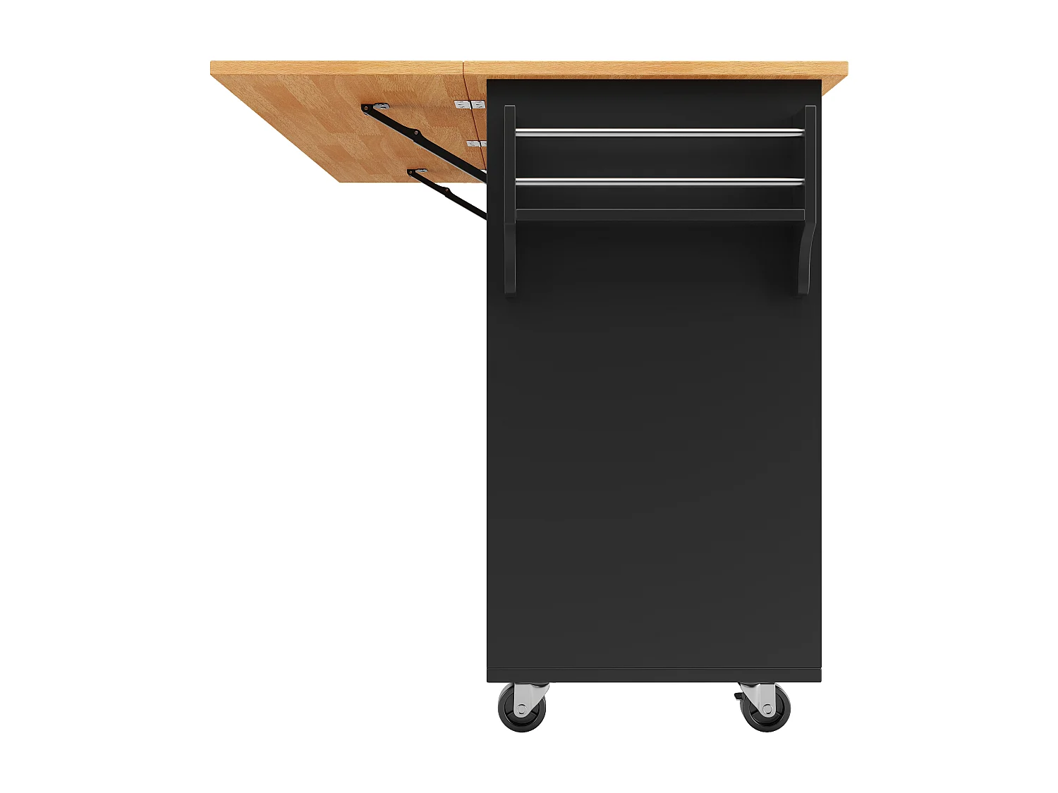 Desserte de cuisine sur roulettes avec plateau extensible, 1 portes et 8 tiroirs, noir - 122x74.5x91.5cm
