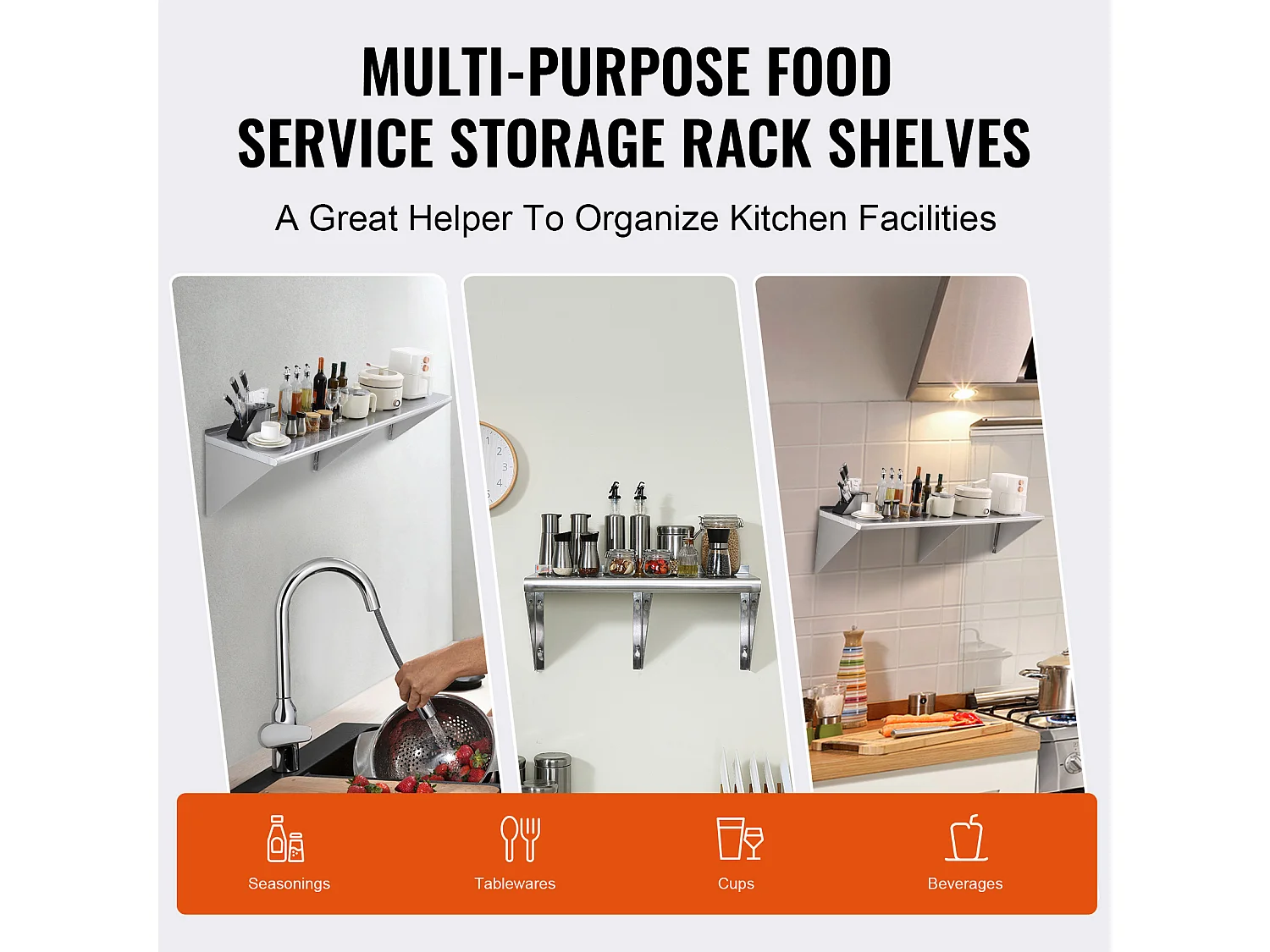 Étagère Murale SucceBuy en Acier Inoxydable, 183 x 46 cm, Rangement pour Cuisine et Restaurant