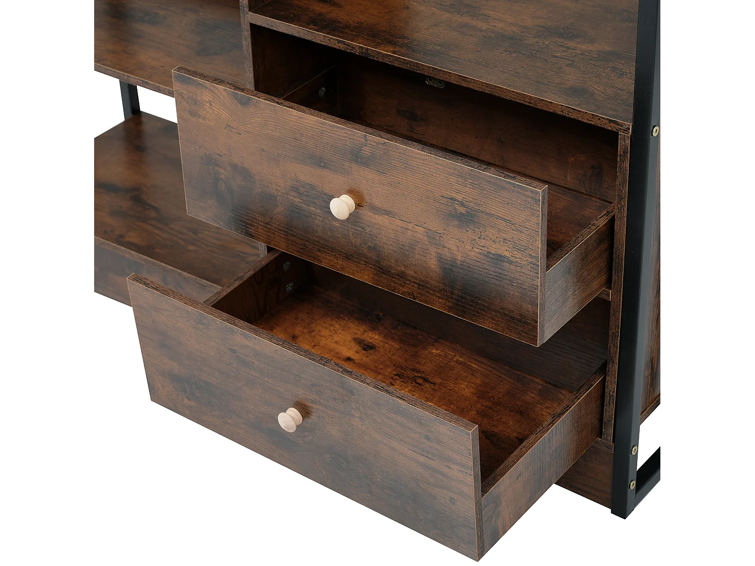 Bibliothèque avec 1 porte, 2 tiroirs et 5 niches, en placage woodgrain marron